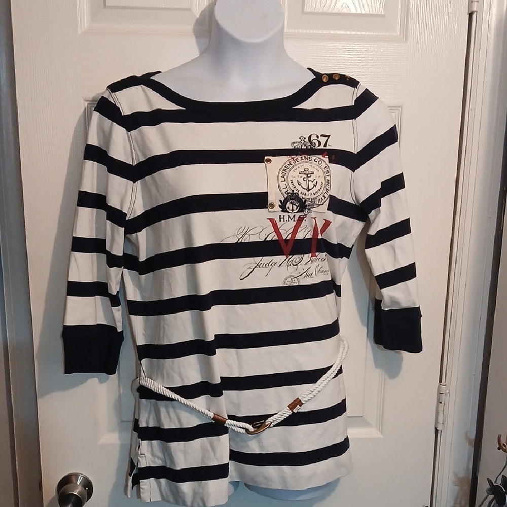 VINTAGE Ralph Lauren Nautical Striped Top. Sz. XL